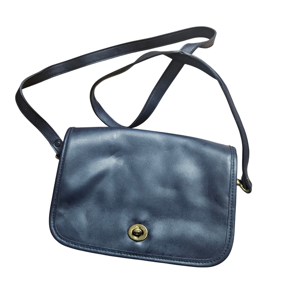 Vintage Coach Penny Pocket Navy Blue Leather Crossbody Bag 9875 Made in USA